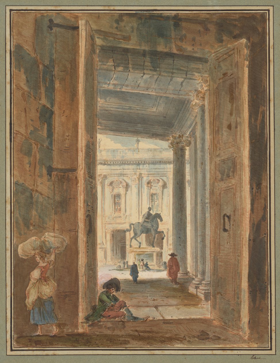 Ansicht des Kapitols mit der Statue Mark Aurels von Hubert Robert