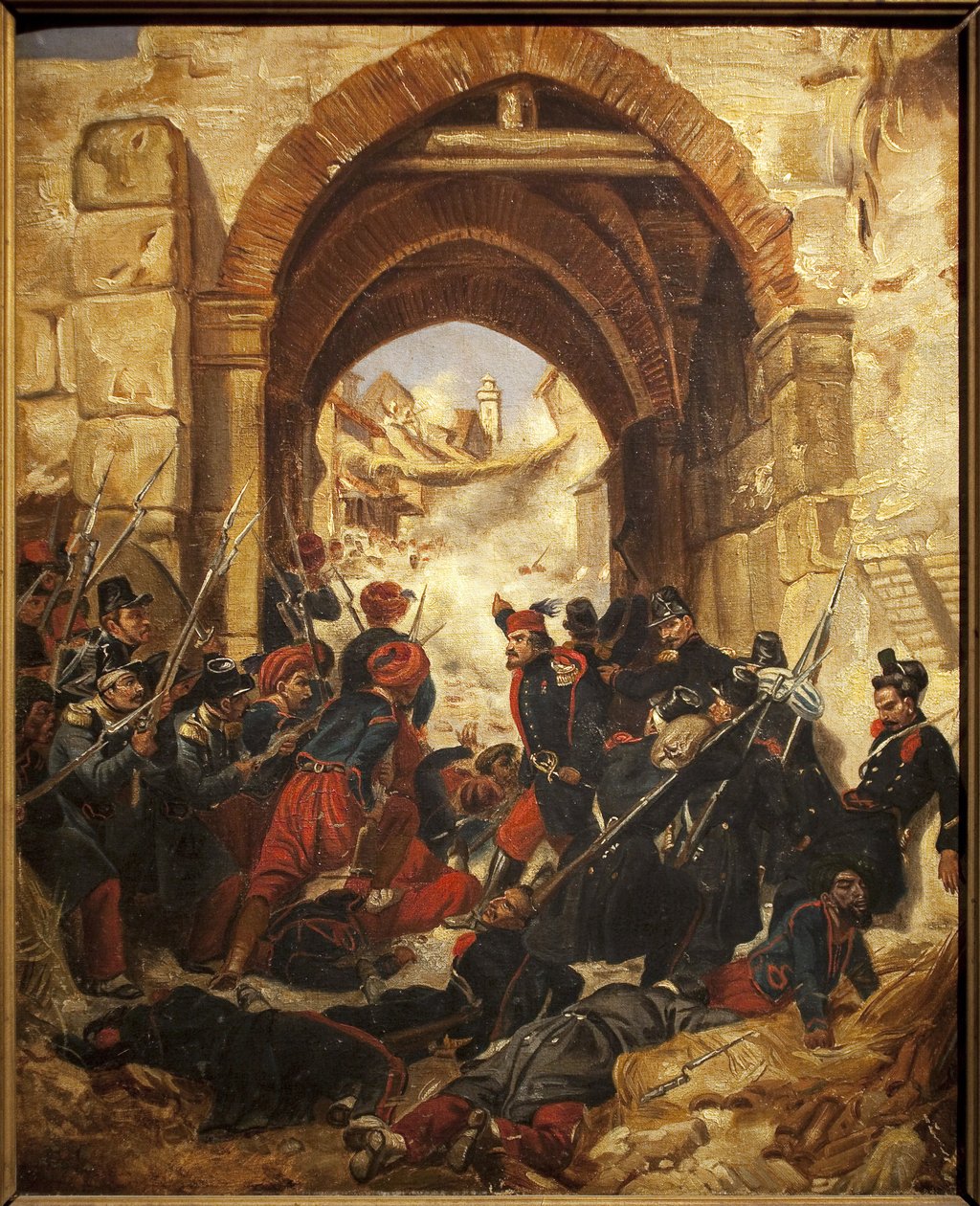 Einnahme einer algerischen Kasbah - Gemälde von Hugues Martin (1809-?), Öl auf Leinwand, 40,5 x 33 cm - Musée des Beaux Arts de Macon von Hugues Martin