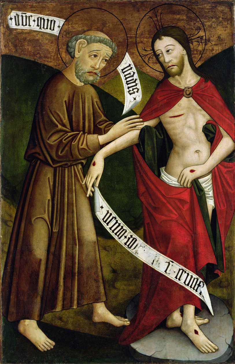 Christus und St. Thomas, Panel des ehemaligen Hochaltars der Kirche St. Peter und Paul in Csíksomlyó, ca. 1480 von Hungarian School