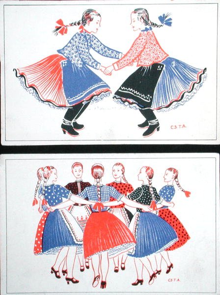 Postkarten, die traditionelle ungarische Tänze zeigen, ca. 1947-48 von Hungarian School