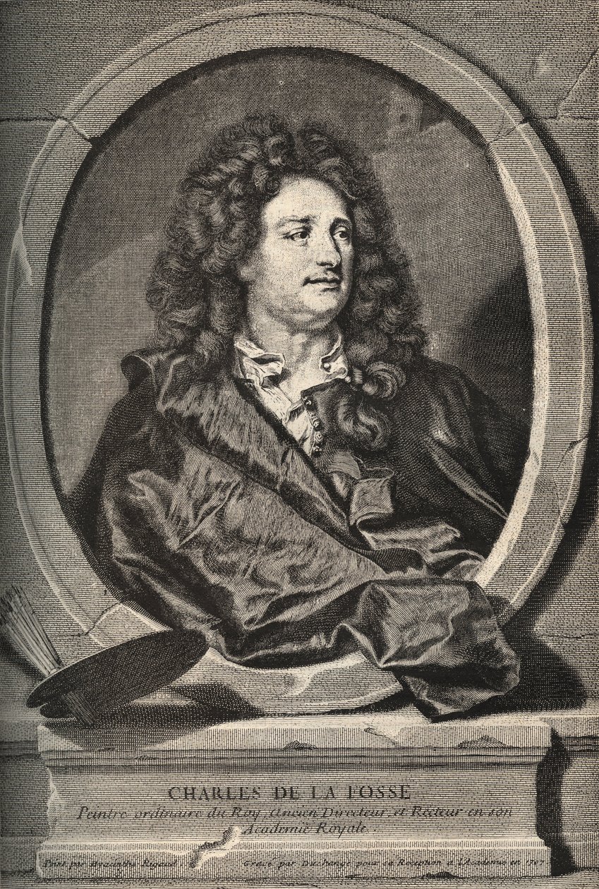 Porträt von Charles de La Fosse (1636-1716), französischer Maler - Gravur von Dumchange nach H. Rigaud. von Hyacinthe (after) Rigaud