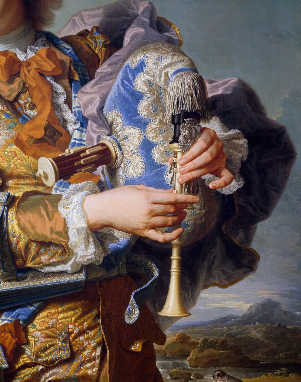 Gaspard de Gueidan spielt Dudelsack, ca. 1735, von Hyacinthe Rigaud. (Detail) von Hyacinthe Francois Rigaud
