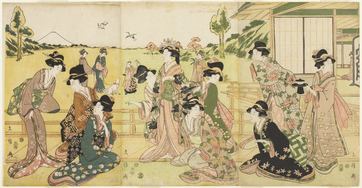 Falkenjagdgesellschaft, 1807 von Hyakusai Hisanobu Hyakusai Hisanobu
