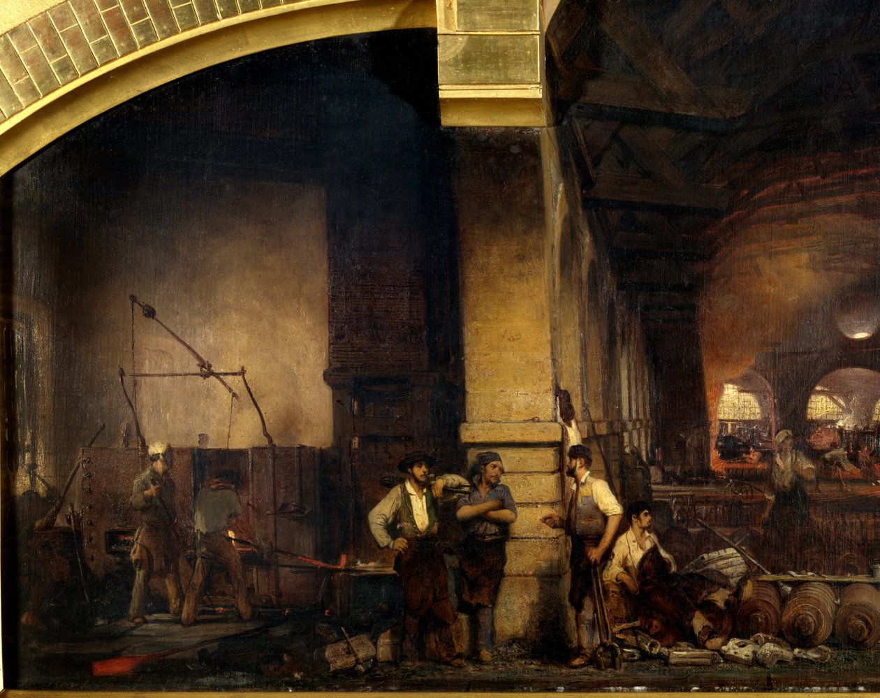 Metallurgie: „Die große Schmiede von Fourchambault“ (Detail) von Ignace Francois Bonhomme