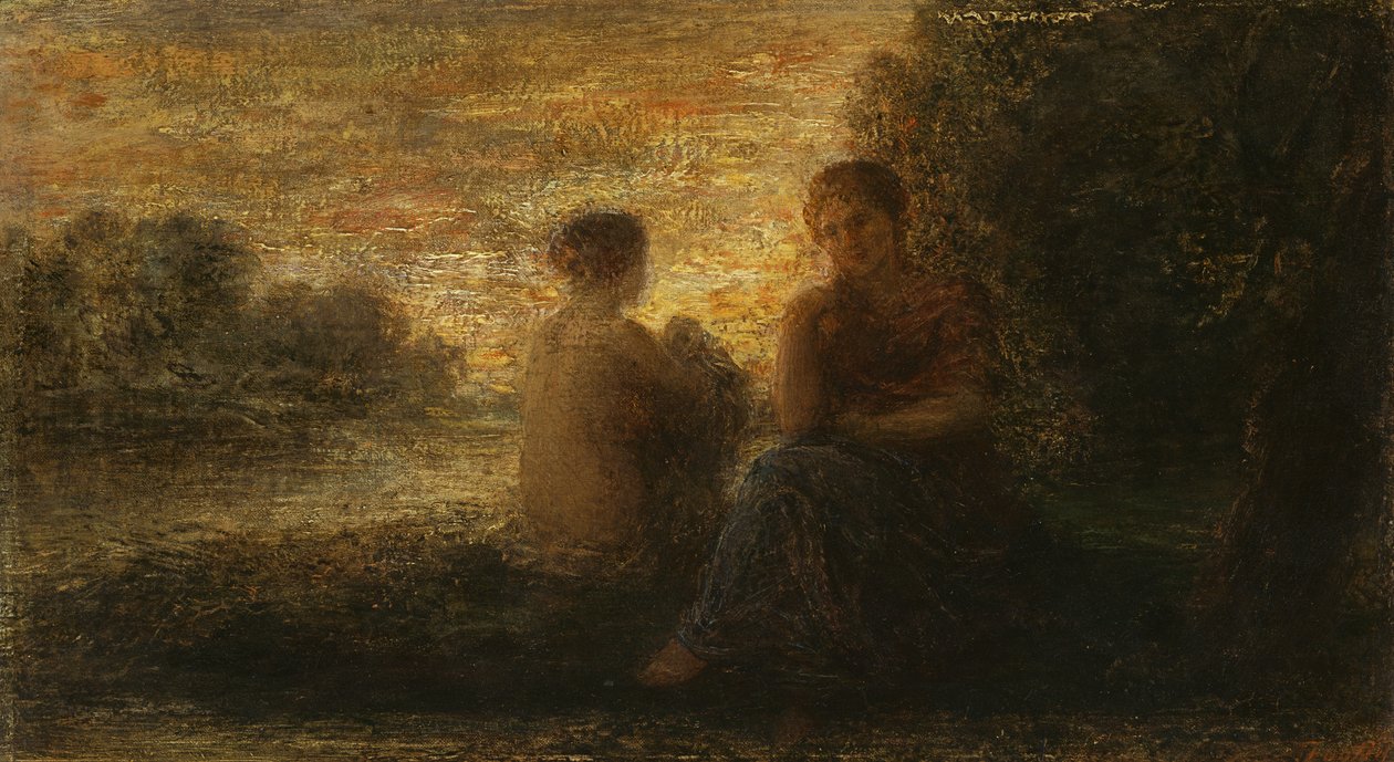 Zwei Frauen, die an einem See sitzen von Ignace Henri Jean Fantin Latour