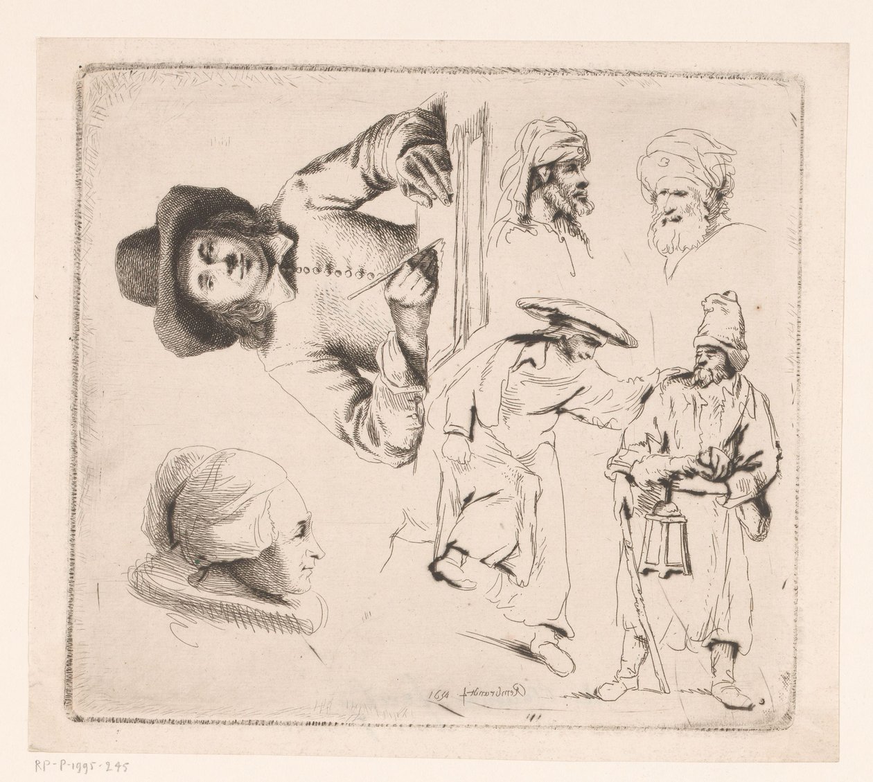 Komposition mit schreibendem Mann, Kopf einer Frau und vier männlichen Figuren von Ignace Joseph de Claussin