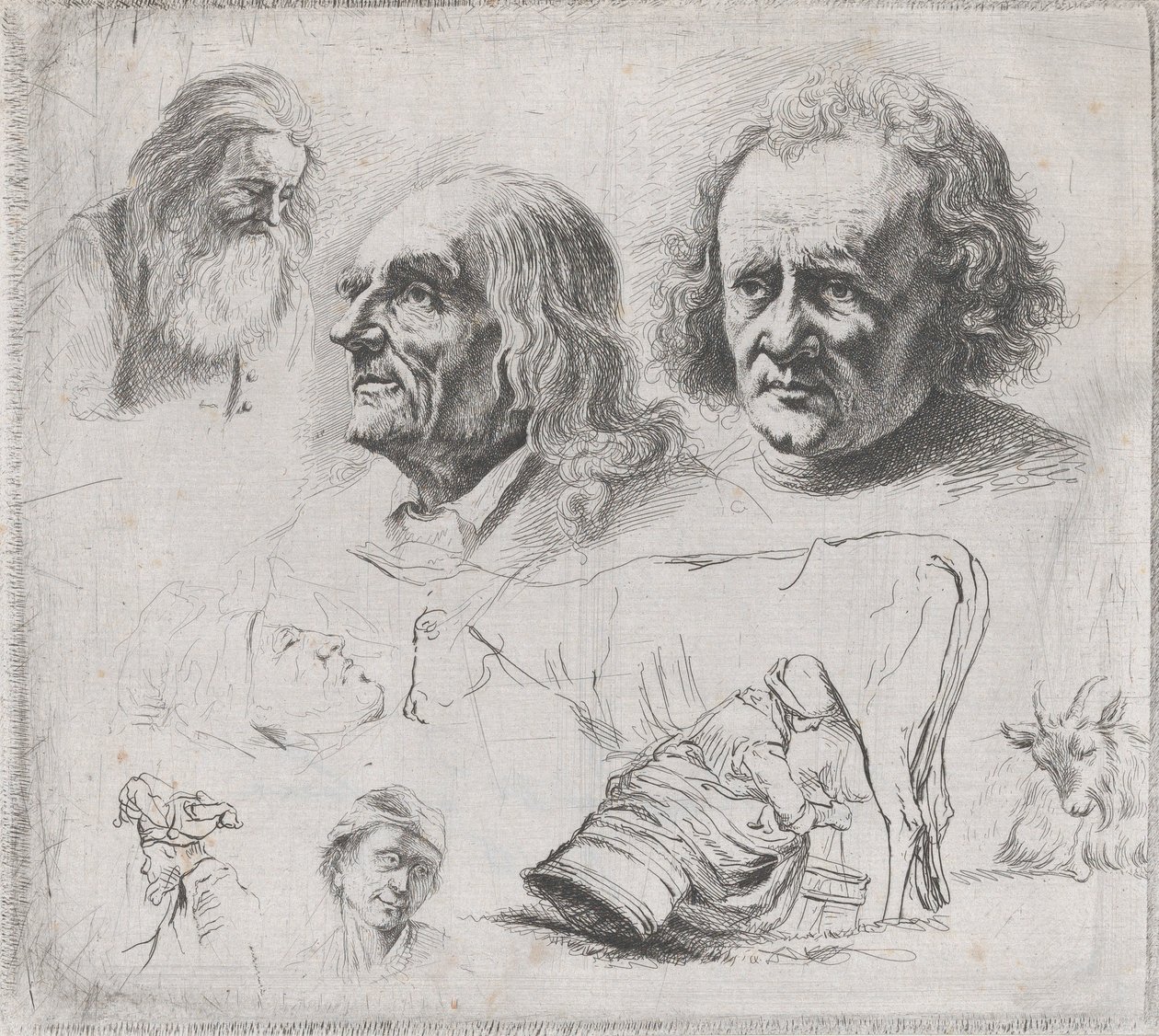 Studie von sechs Köpfen und einer Milchmagd, 1816 von Ignace Joseph de Claussin