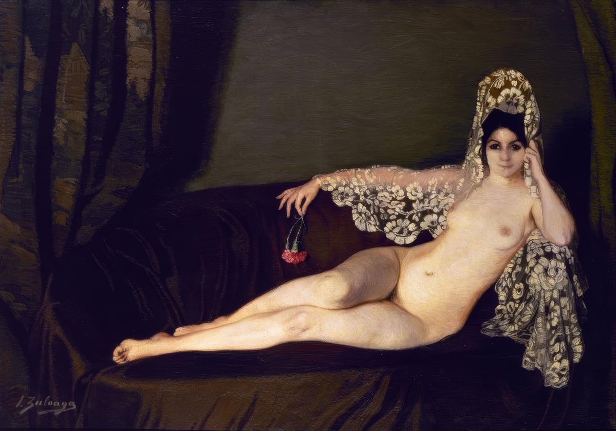 Akt mit Nelke, 1915, Öl auf Leinwand, 131 × 184 cm von Ignacio Zuloaga y Zabaleta