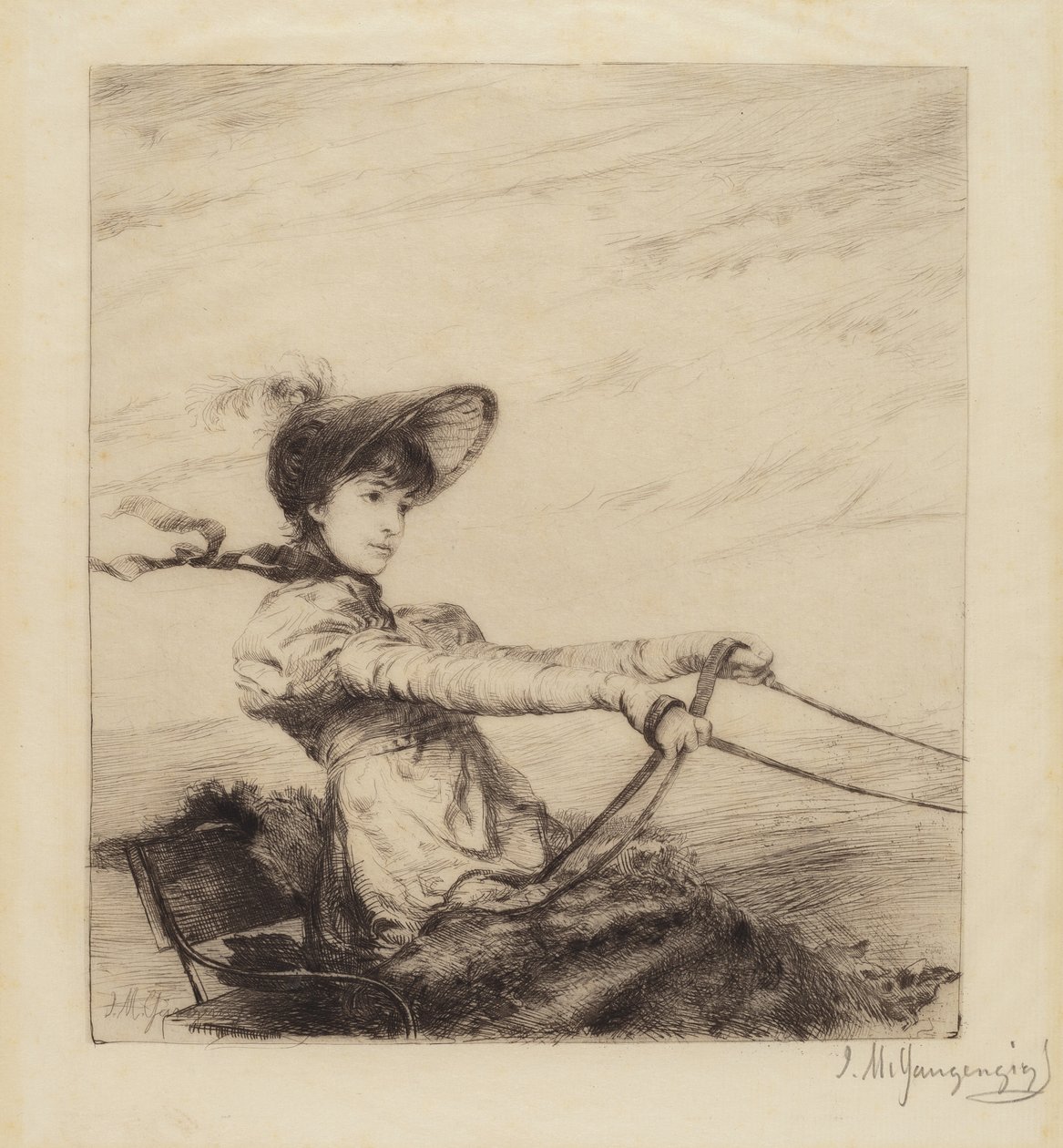 Ohne Titel (Frau fährt Kutsche) von Ignaz Marcel Gaugengigl
