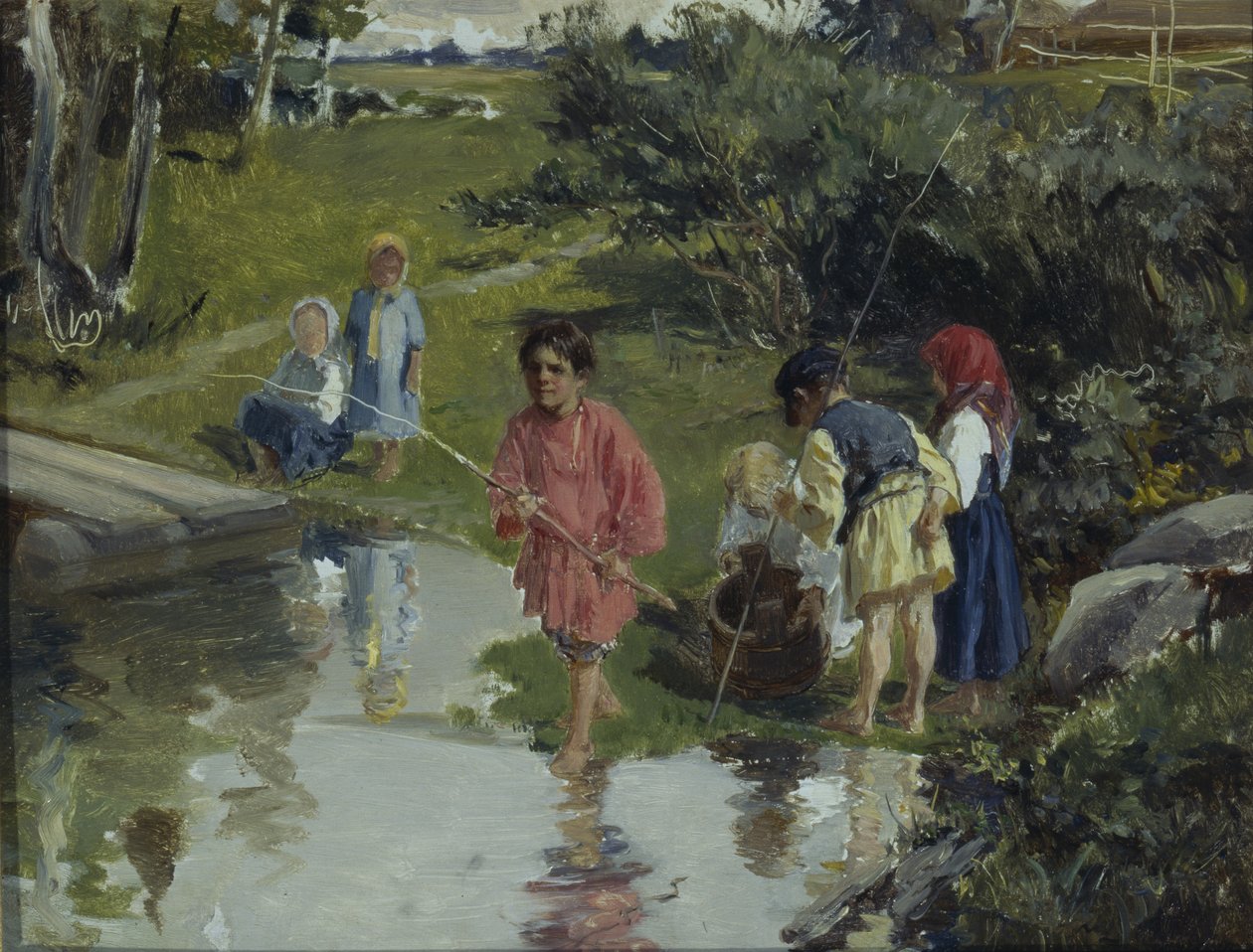 Kinder beim Angeln, 1882 von Illarion Mikhailovich Pryanishnikov