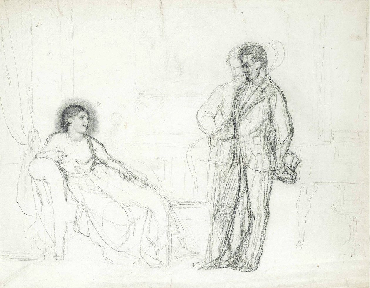 Adelina Patti (1843-1919) als Violetta in der Oper La traviata von Giuseppe Verdi von Repin, Ilya Yefimovich (1844-1930), Ende 1860er-Jahre - Anfang 1870er-Jahre - Bleistift auf Papier - Konstantinpalast, St. Petersburg von Ilya Efimovich Repin