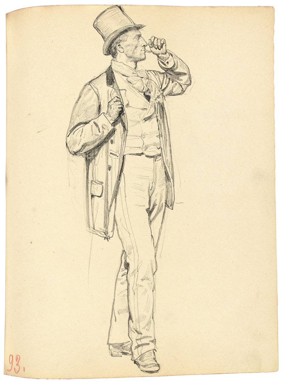 Studie für "Ein Pariser Café": Stehender Mann mit erhobenem Arm, ca. 1872-1875 von Ilya Efimovich Repin
