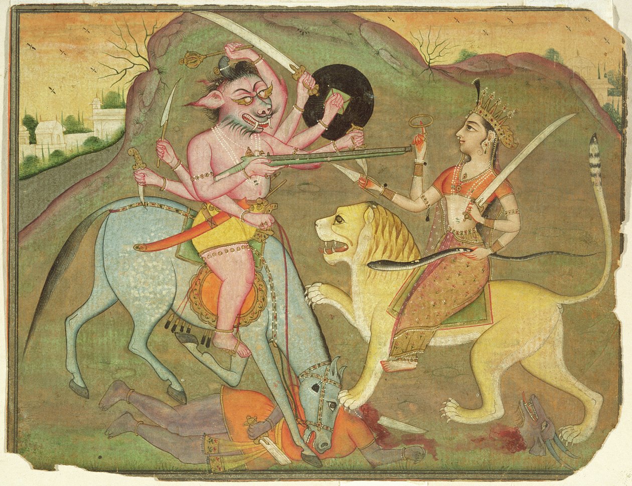 Durga im Kampf mit Mahishasura, aus dem Folio von 