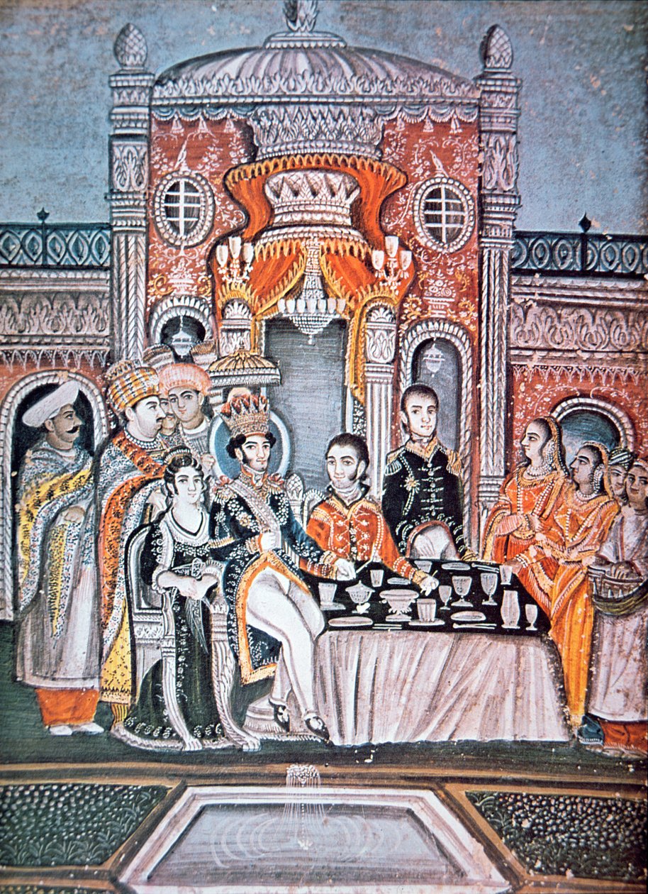 Ein indischer Prinz unterhält britische Beamte, ca. 1810 von Indian School