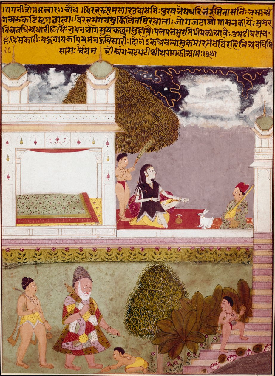 Ein Asket hört Musik auf der Terrasse eines Palastes. Miniatur der indischen Schule (um 1760) von Indian School