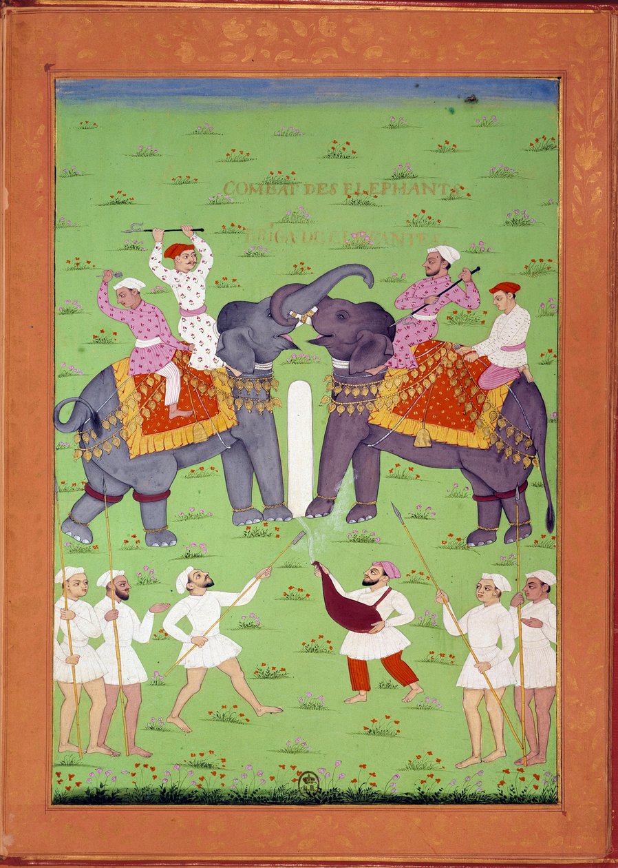 Kampf von zwei Elefanten am Hof von Shah Alem von Indian School