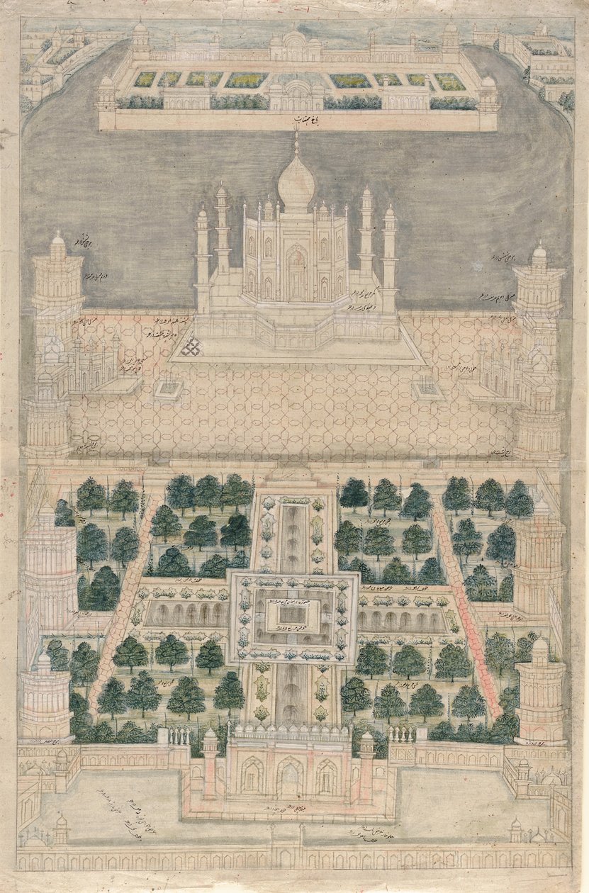 Vogelperspektive des Taj Mahal in Agra, 1790-1810 von Indian School