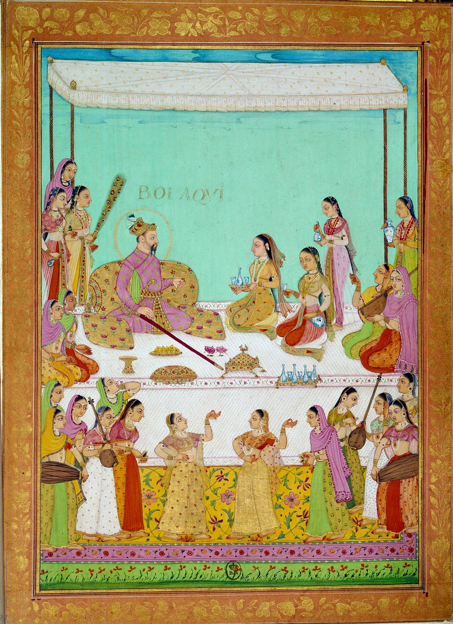 Bolaqui (oder Khosrou) Sohn in Jihangir mit dem Hof von Shah Alem. Miniatur aus einer Reisegeschichte von Niccolo Manucci (1638-1717), venezianischer Entdecker. Indien von Indian School