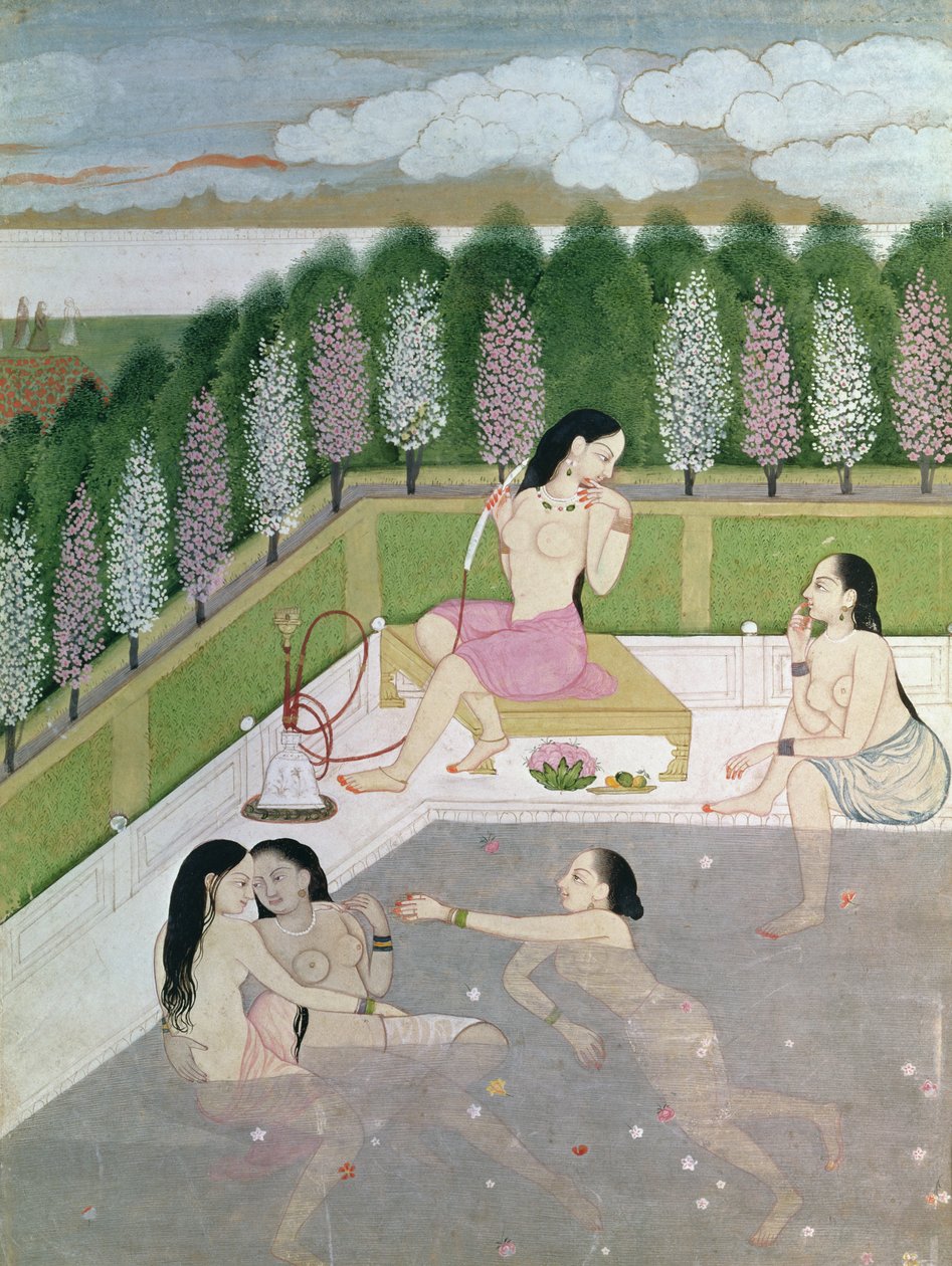 Mädchen beim Baden, Pahari-Stil, Kangra-Schule, Himachel Pradesh, 18. Jahrhundert von Indian School