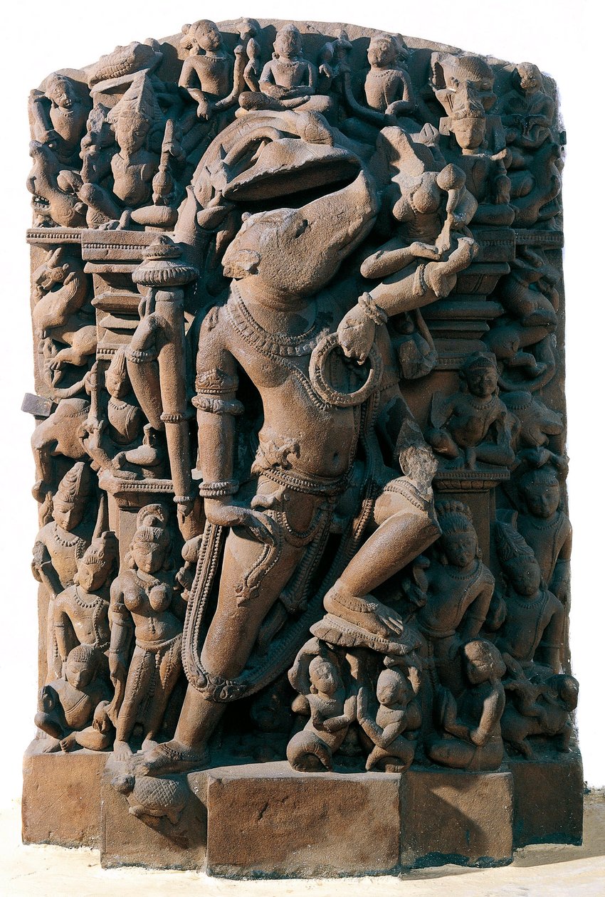 Indische Kunst: die hinduistische Gottheit Vishnu in Form eines Ebers. Aus Khajuraho, Indien. Chandela-Periode von Indian School