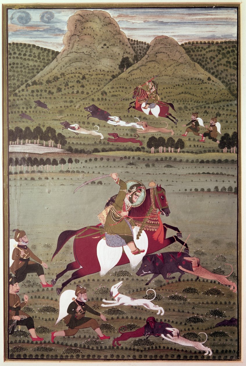 Maharana Jawan Singh von Mewar jagt Wildschweine, Udaipur von Indian School