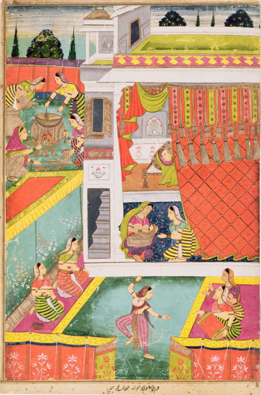 Miniaturmalerei zur Feier der Geburt eines Kindes, möglicherweise Aurangabad, Deccan von Indian School