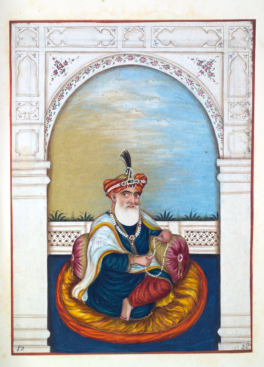 Nawab Sarfaraz Khan (Multani), aus Das Königreich Punjab, seine Herrscher und Häuptlinge, Band II, ein Band mit 30 Aquarellstudien eines unbekannten indischen Künstlers, ca. 1840 von Indian School
