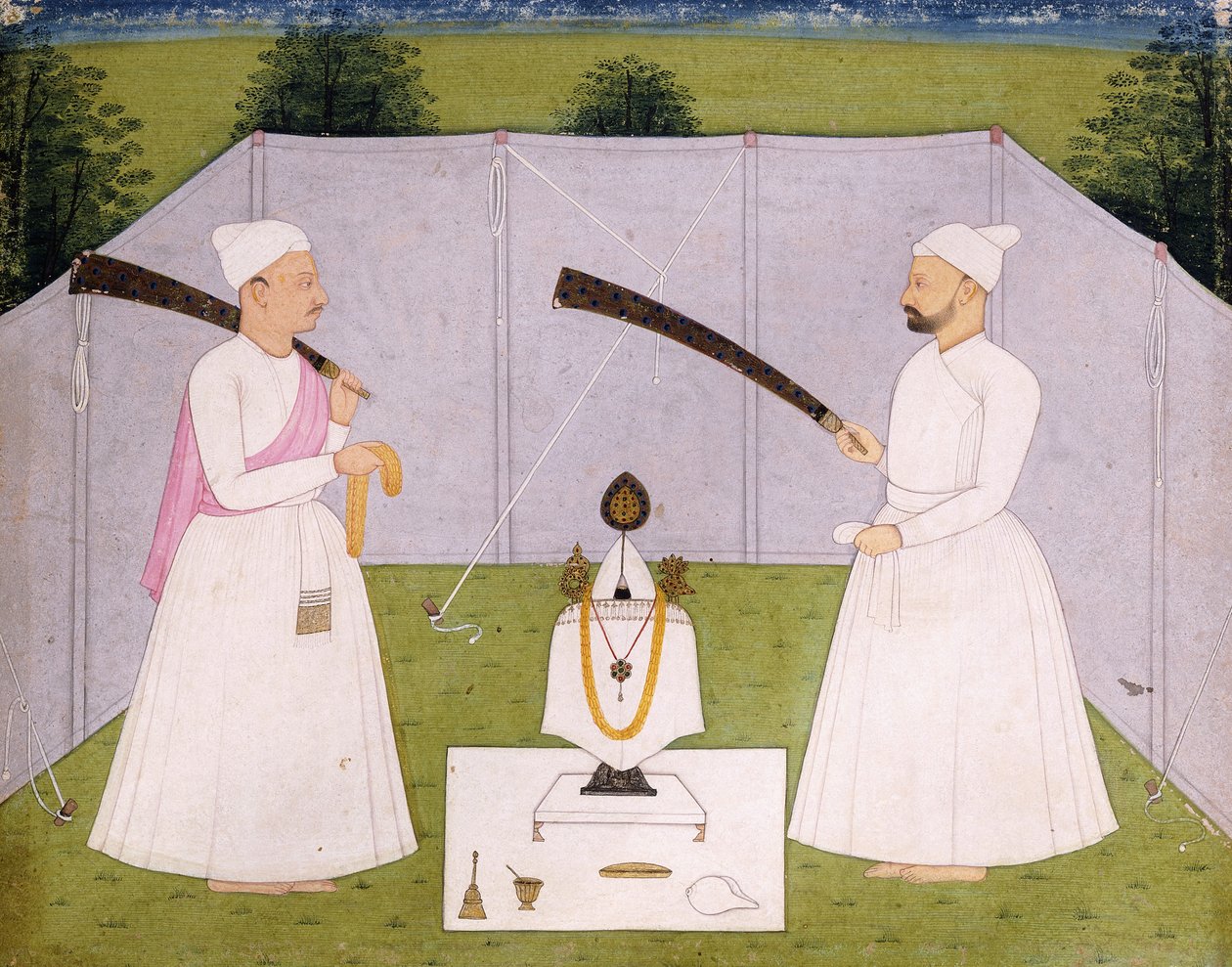 Pandits besuchen Balwant Singhs persönliches Heiligtum, ca. 1750 von Indian School