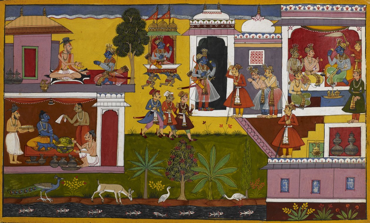 Rāma kehrt nach Ayodhya zurück und plant das Rajasuya-Opfer, aber Bharata rät ihm ab von Indian School