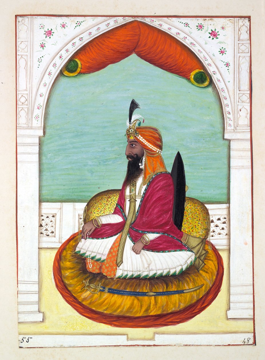 Sirdar Fatteh Khan (Iowana), aus Das Königreich Punjab, seine Herrscher und Häuptlinge, Band II, ein Band mit 30 Aquarellstudien eines unbekannten indischen Künstlers, ca. 1840 von Indian School