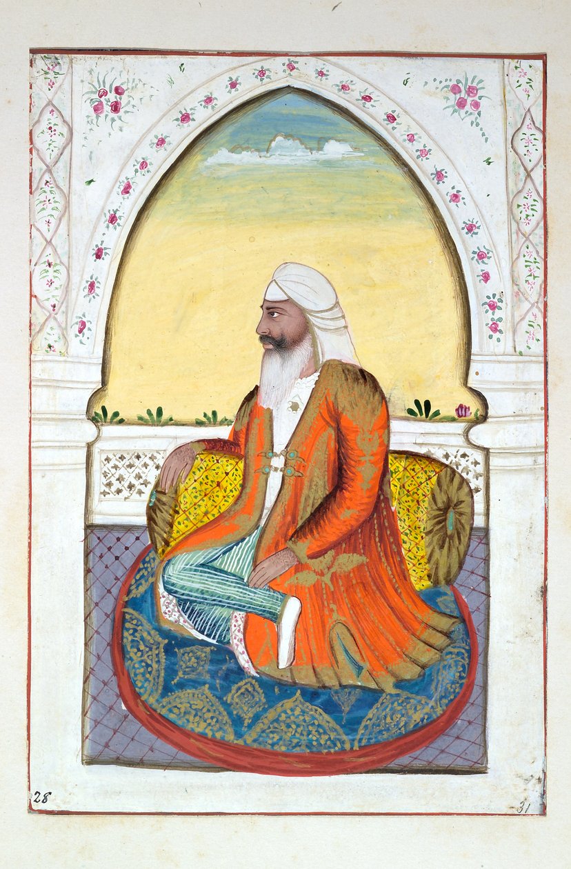 Sirdar Fatteh Singh, aus Das Königreich Punjab, seine Herrscher und Häuptlinge, Band II, ein Band mit 30 Aquarellstudien eines unbekannten indischen Künstlers, ca. 1840 von Indian School