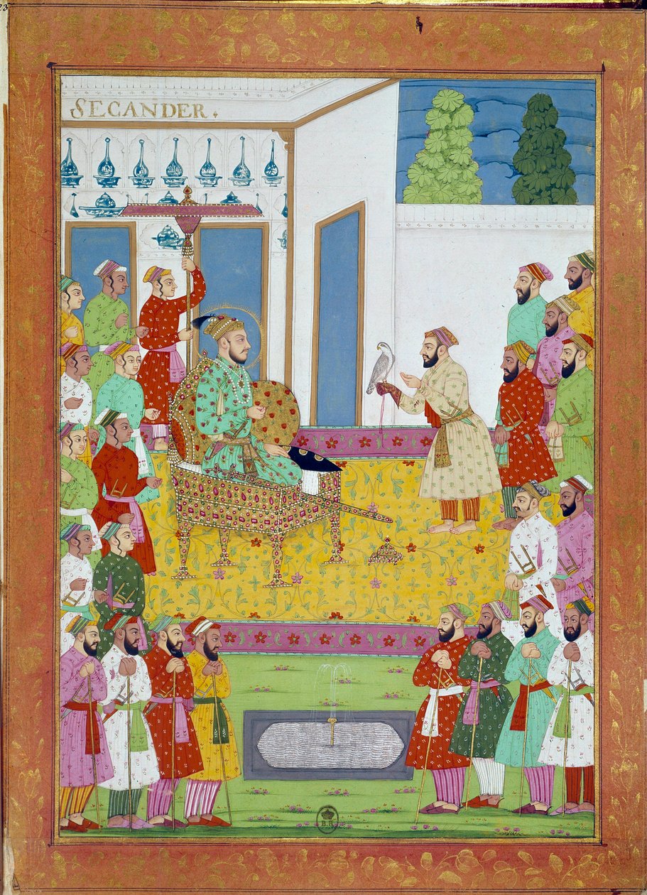 Sultan Iskander mit dem Hof von Shah Alem. Miniatur aus einer Reisegeschichte von Niccolo Manucci (1638 - 1717), venezianischer Entdecker. Indien von Indian School