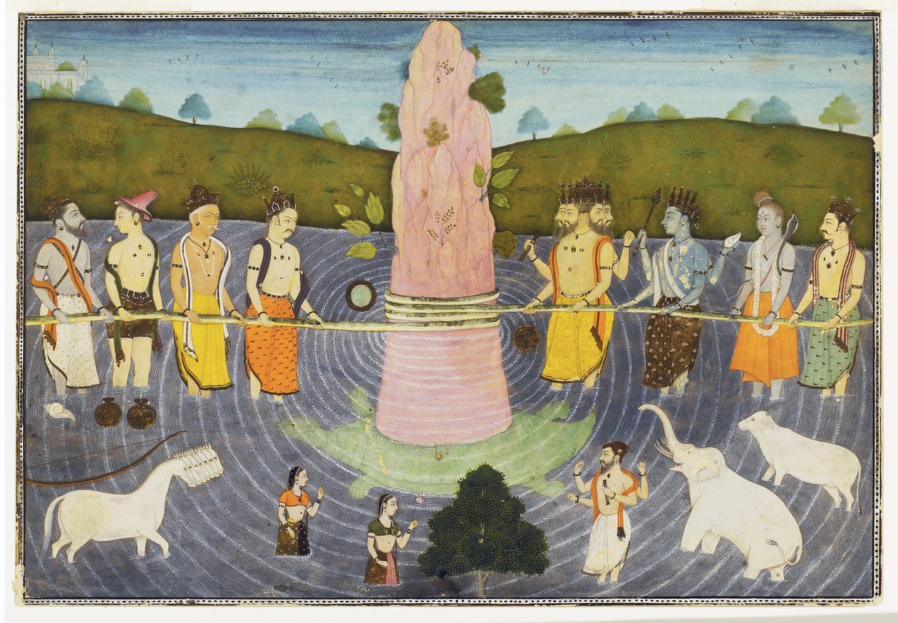 Das Quirlen des Milchozeans, ca. 1700 von Indian School