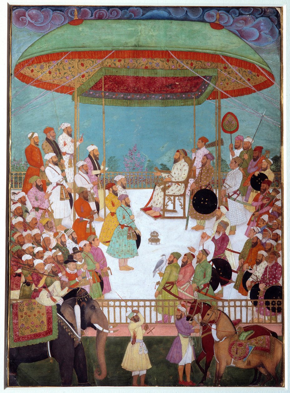 Zwei Portugiesen am Hof eines Wesirs. Indische Miniatur aus dem 17. Jahrhundert. Universität Oxford, England von Indian School