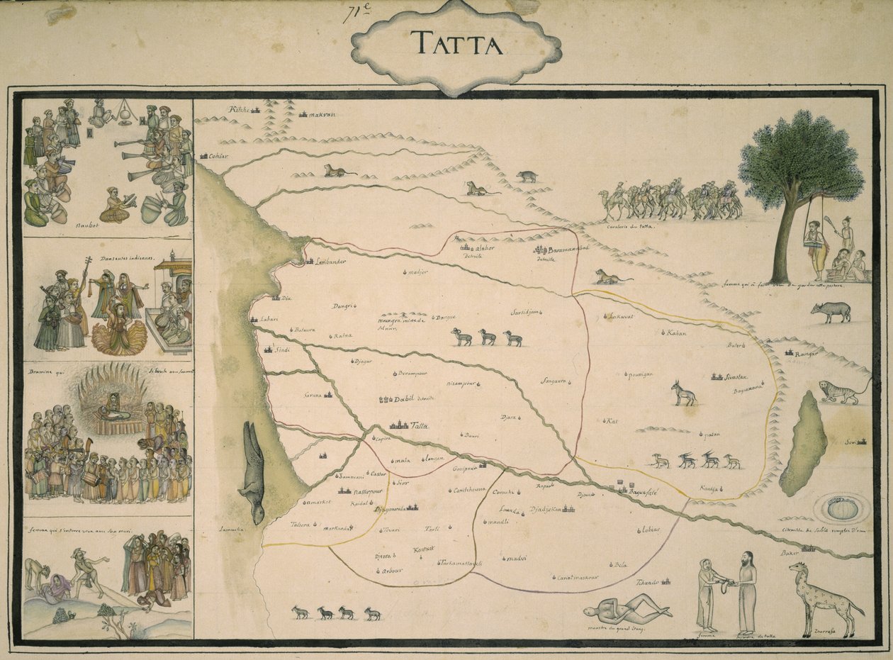 Tatta, aus einer Sammlung von Karten von Mogul-Indien, aus einem Album, das von einem französischen Infanterieoberst, Jean-Baptiste-Joseph Gentil, in Auftrag gegeben wurde von Indo European Indo European