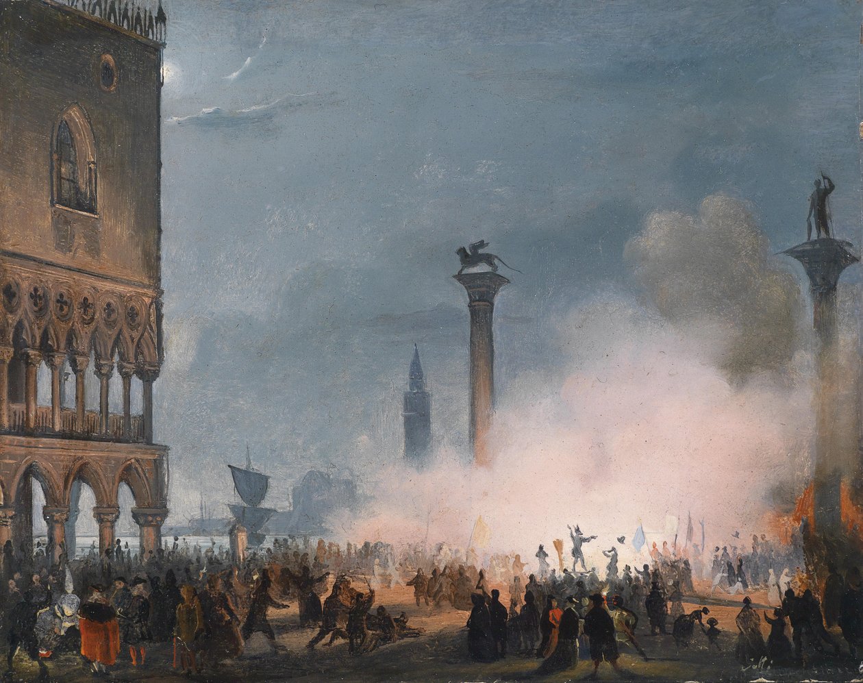 Venedig, Die Piazzetta bei Nacht von Ippolito Caffi