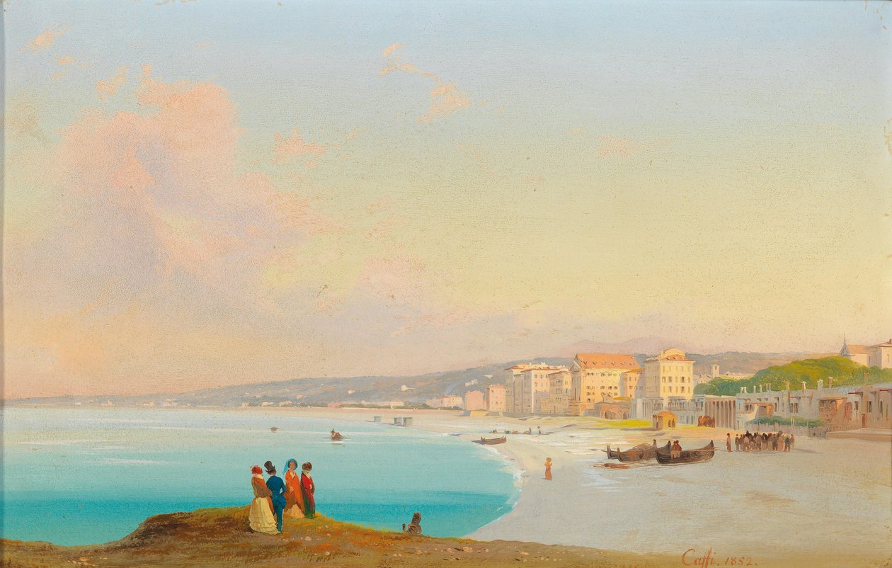 Nizza. Blick auf den Strand vom Quai du Midi aus gesehen von Ippolito Caffi