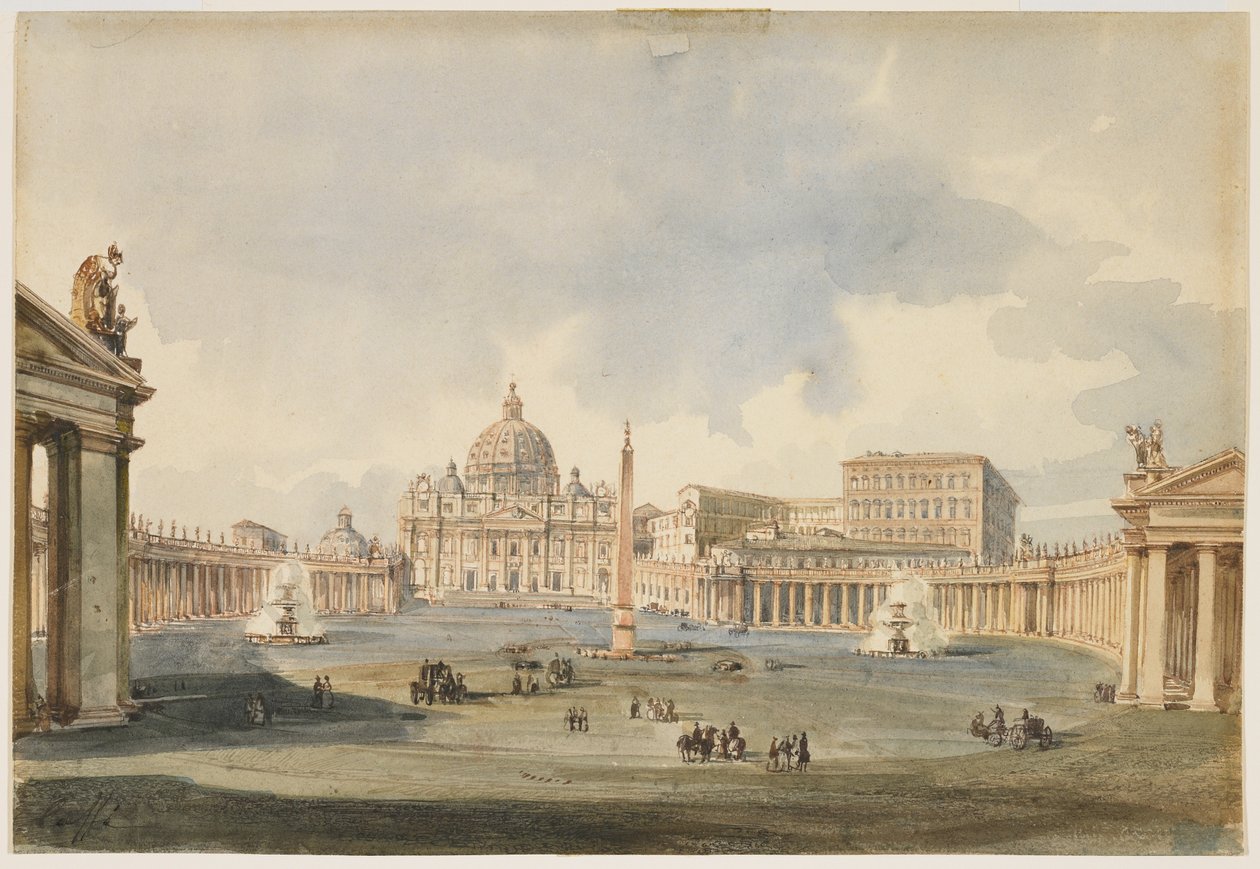 Ansicht des Petersplatzes und der Basilika in Rom von Ippolito Caffi