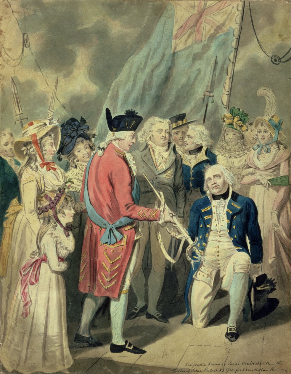Admiral Collingwood (1750-1810) erhält das Silberschwert von Isaac Cruikshank