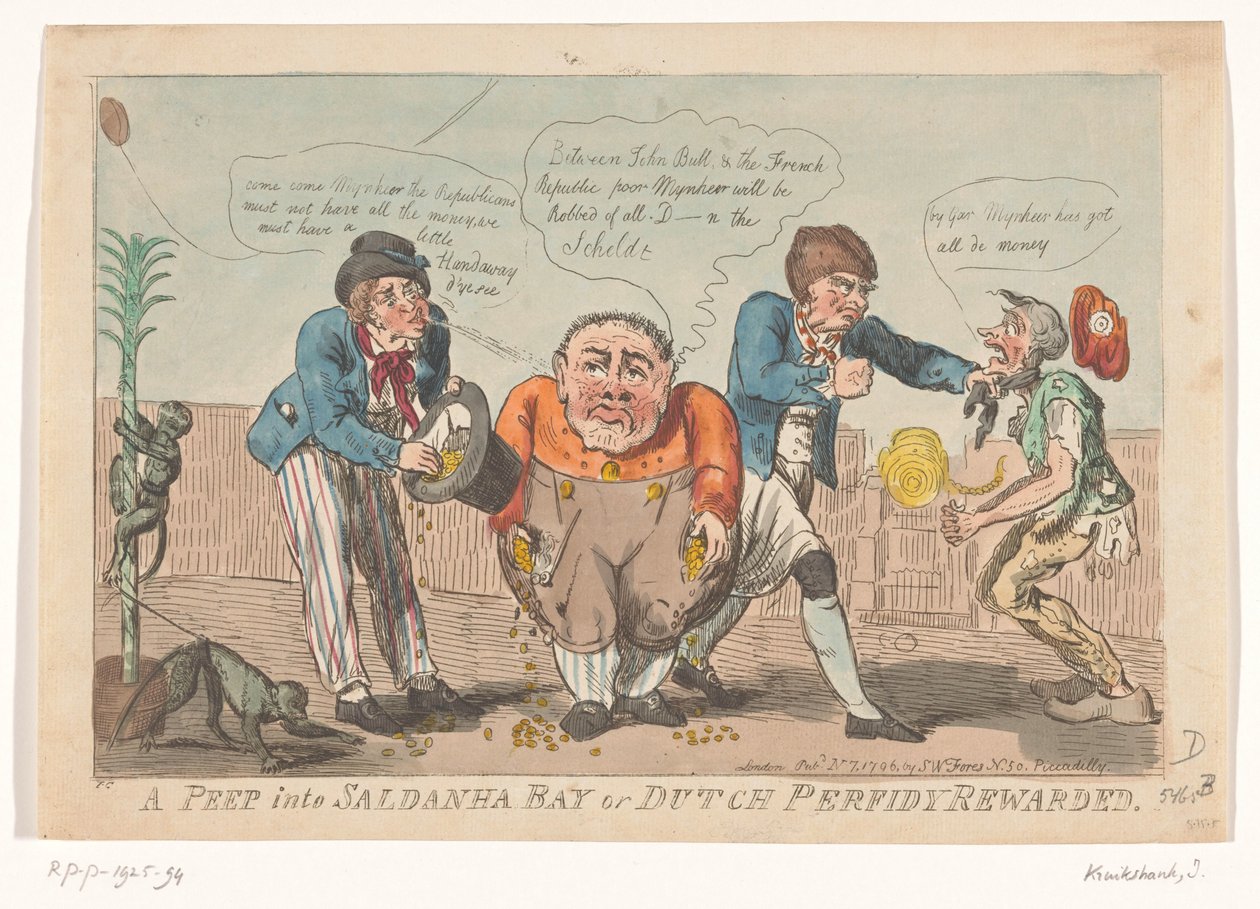 Karikatur über die Kapitulation der Batavischen Flotte in der Saldanhabucht, 1796 von Isaac Cruikshank