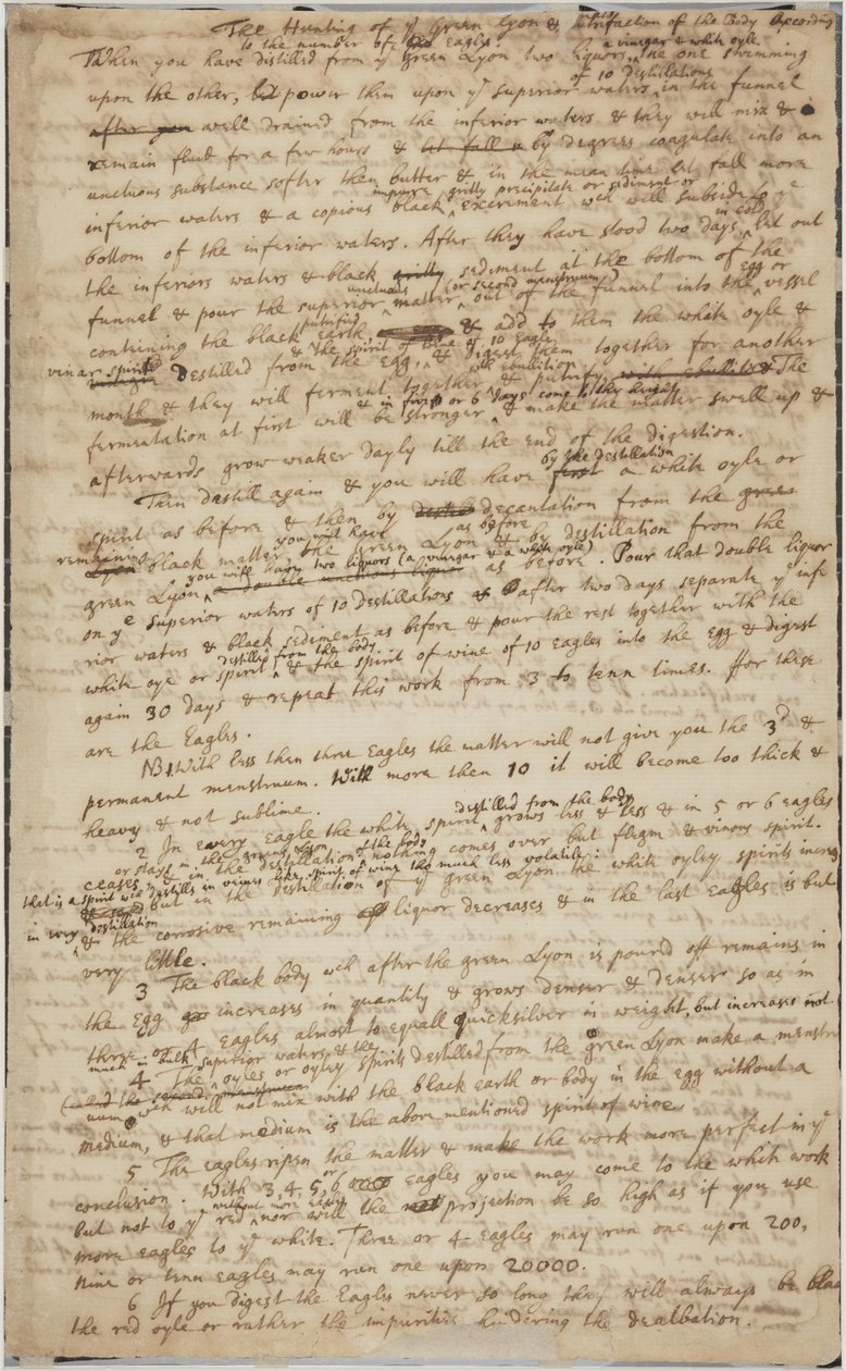 Die Jagd des Grünen Löwen, recto, ca. 1700 von Isaac Newton