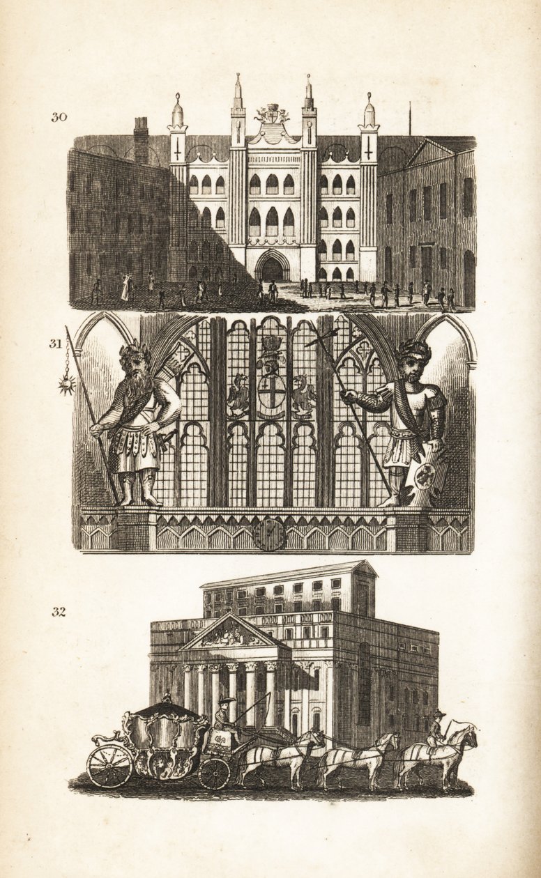 London Guildhall, Gog und Magog und das Mansion House von Isaac Taylor