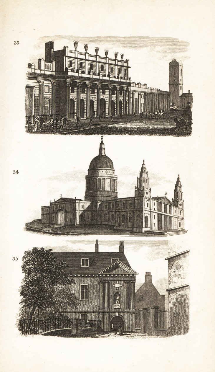Die Bank of England, St. Paul’s Cathedral und die Blue-Coat School oder Christ’s Hospital von Isaac Taylor
