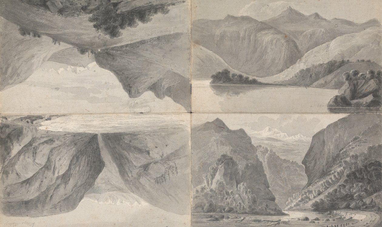 1) (ll) See bei Davos, 2) (lr) Eingang des Passes nach Segnes, 3) (ur) Wiesen von Isaac Weld