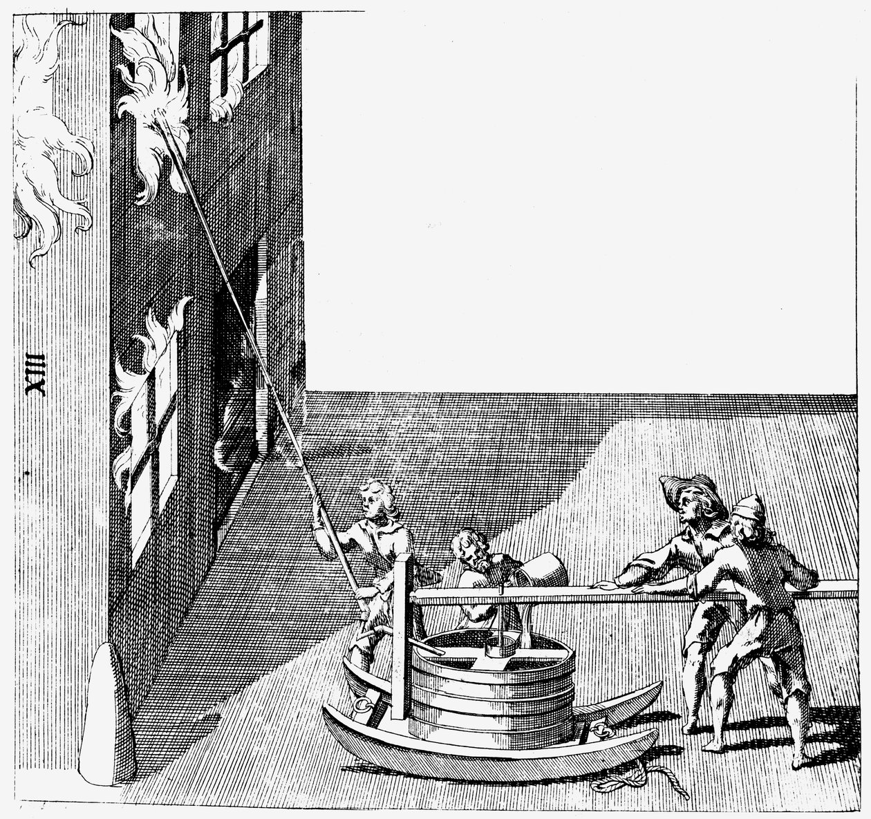 Feuerwehrfahrzeug, aus Isaac de Caus Nouvelle Invention de Lever l