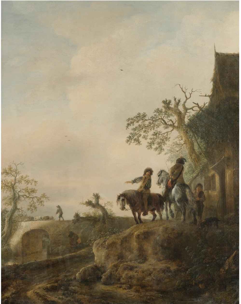 Landschaft mit Reitern, die an einem Gasthof Halt machen von Isaac van Ostade