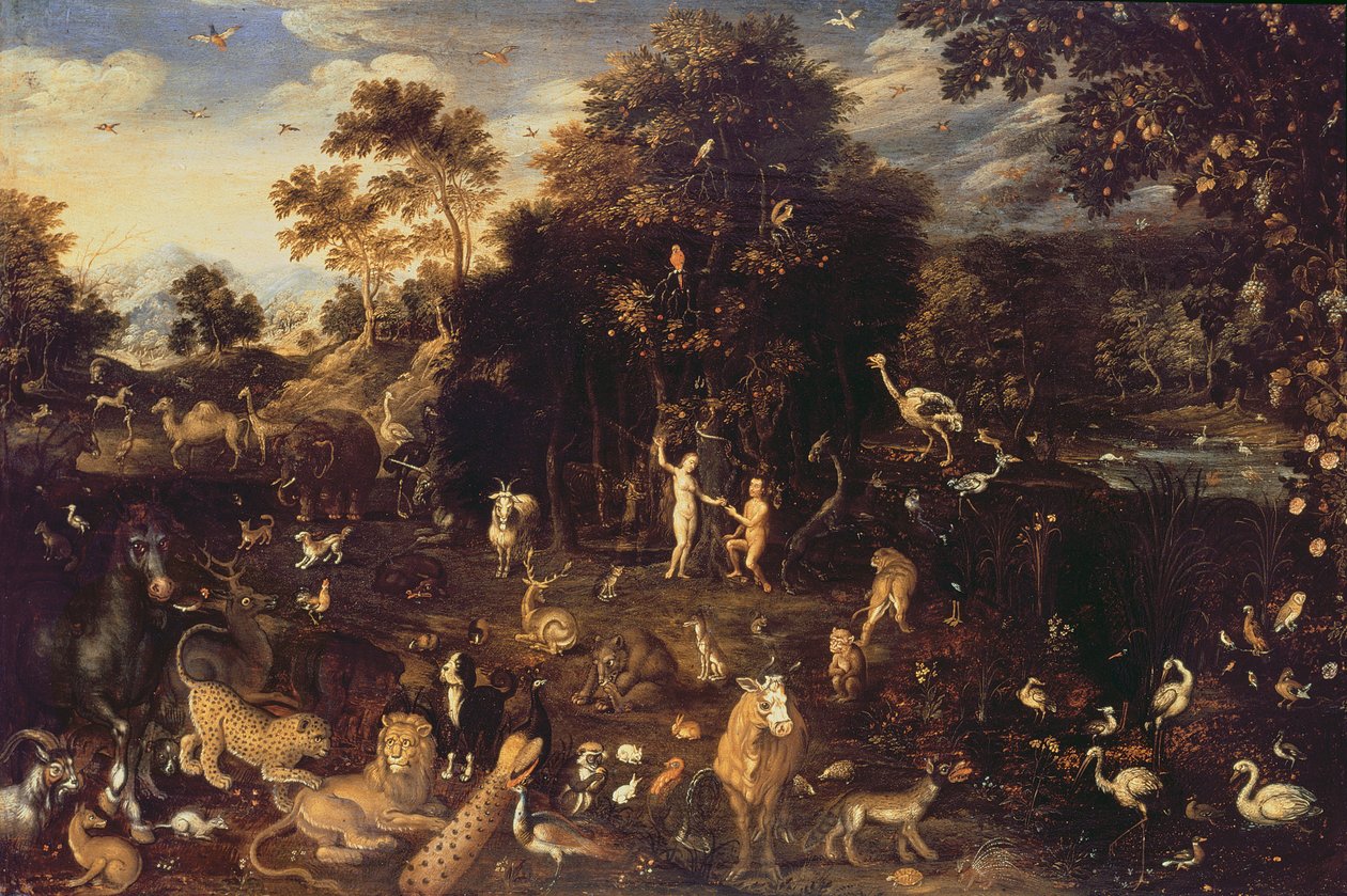 Der Garten Eden mit Adam und Eva von Isaak van Oosten