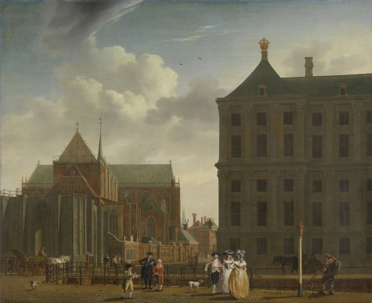Die Nieuwe Kerk und das Rathaus auf dem Dam in Amsterdam, ca. 1780-90 von Isaac Ouwater