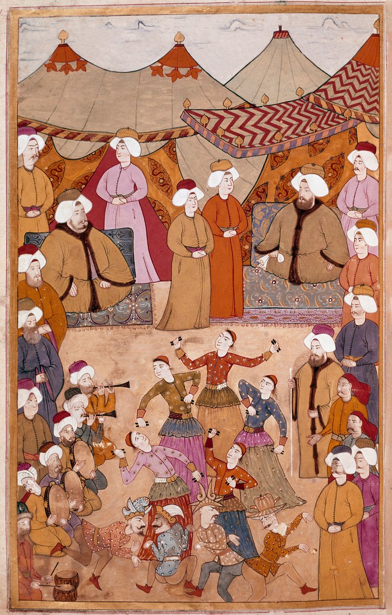 Islamische Kunst: Tanz zum Vergnügen von Sultan Ahmet III. Gouache auf Levni-Papier aus Surnama (Spitzname i) Vehbi) Anfang 18. Jahrhundert Topkapi Saray Museum, Istanbul von Islamic School