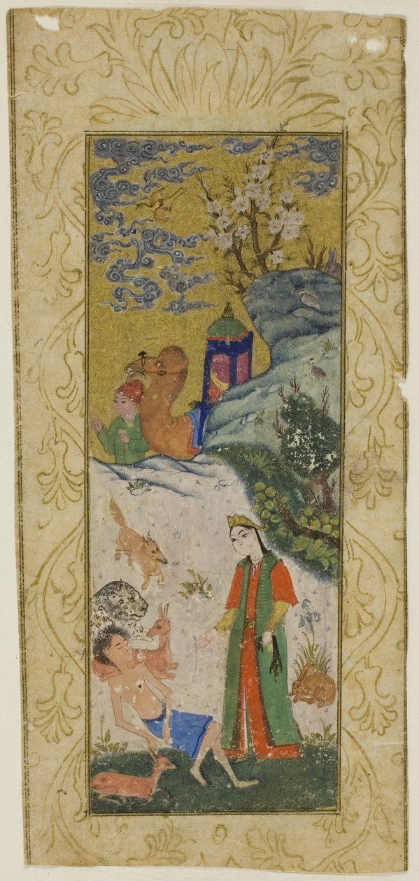 Layla besucht Majnun in der Wüste, Seite aus einer Kopie des Khamsa von Nizami von Islamic School